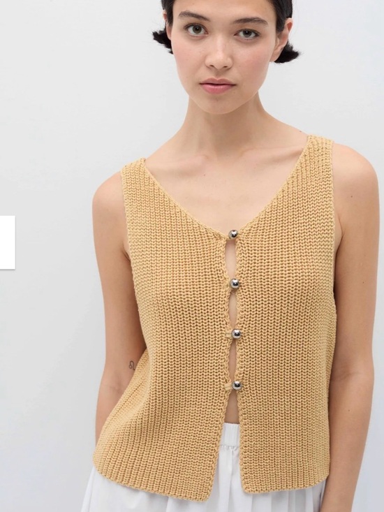 Rita Row Tops - Rita Row Sleeveless Button-Front Knit Tank Top in Creamy Mustard